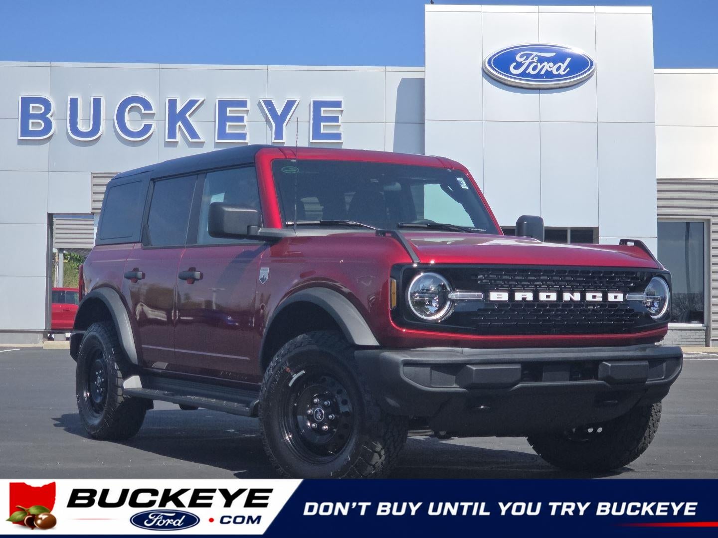 2026 Ford Bronco Big Bend in Ruby Red Metallic Tinted Clearcoat — front three-quarter view