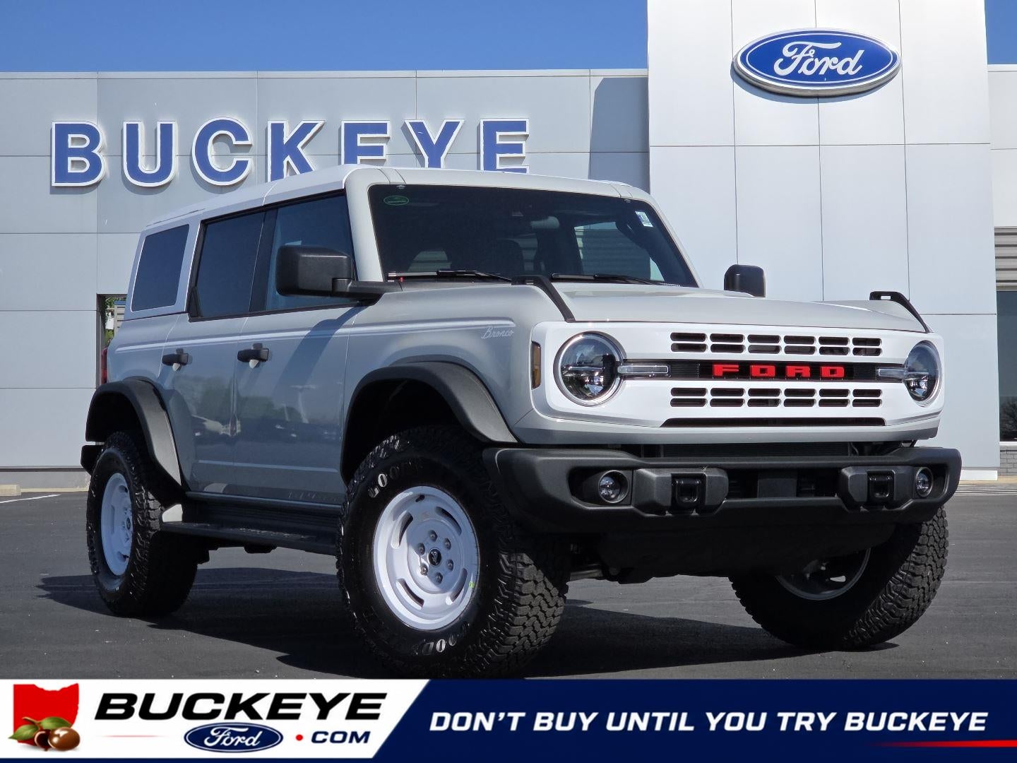 2026 Ford Bronco Heritage Edition in Avalanche Gray — front three-quarter view