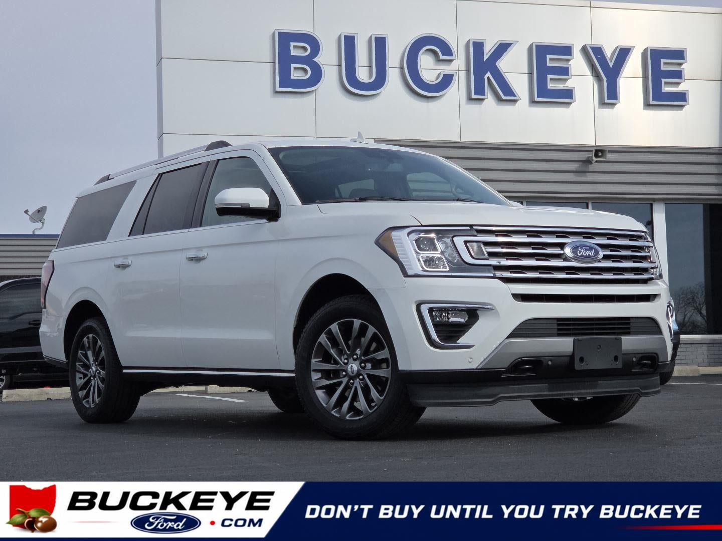 2021 Ford Expedition Max Limited in Star White Metallic Tri-Coat — front three-quarter view