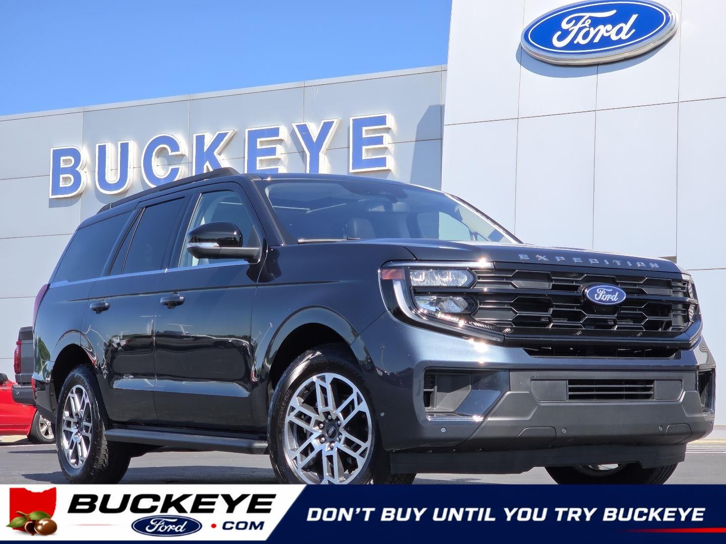 2025 Ford Expedition Active in Stone Blue — front three-quarter view