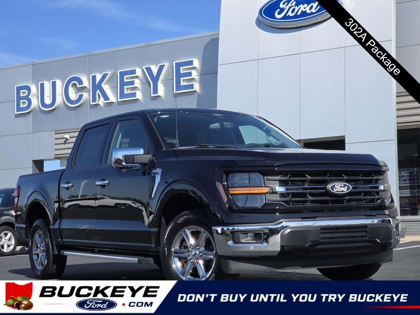 2024 Ford F-150 XLT in Agate Black — front three-quarter view