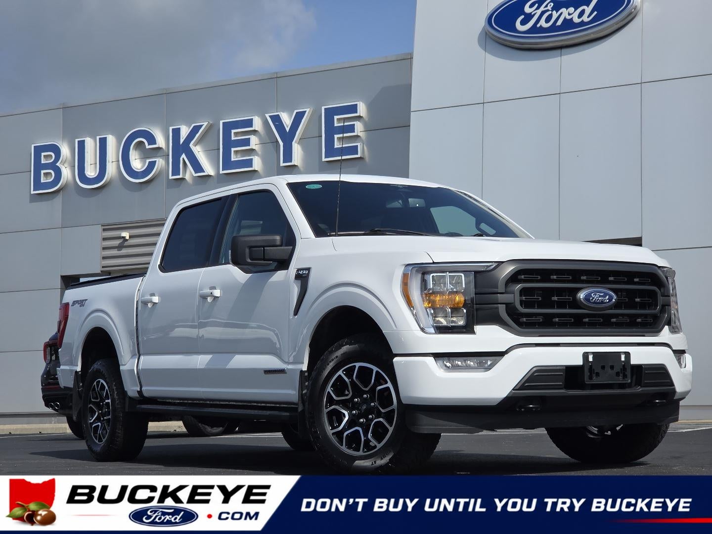 2023 Ford F-150 XLT in Oxford White — front three-quarter view