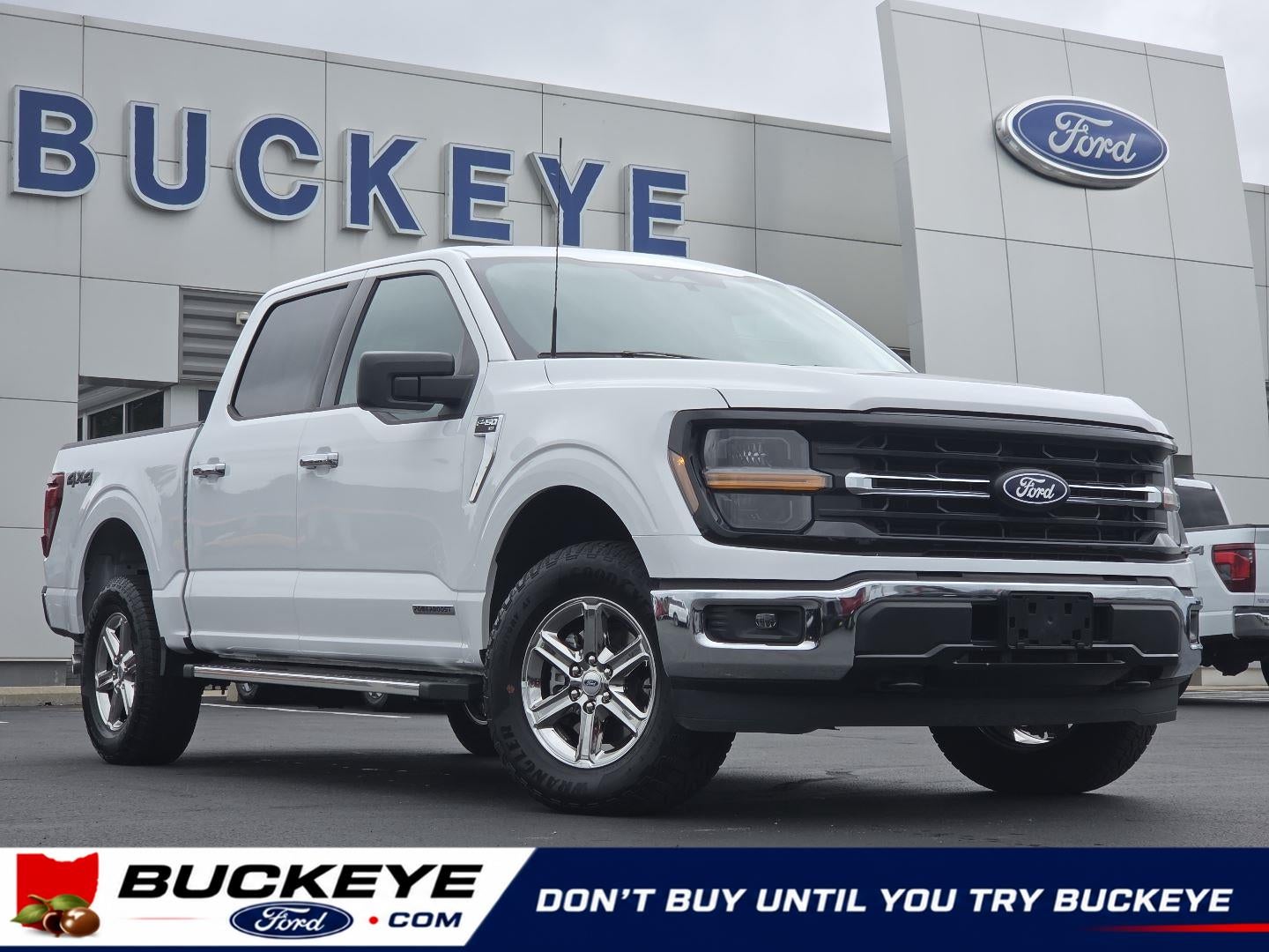 2025 Ford F-150 XLT in Oxford White — front three-quarter view