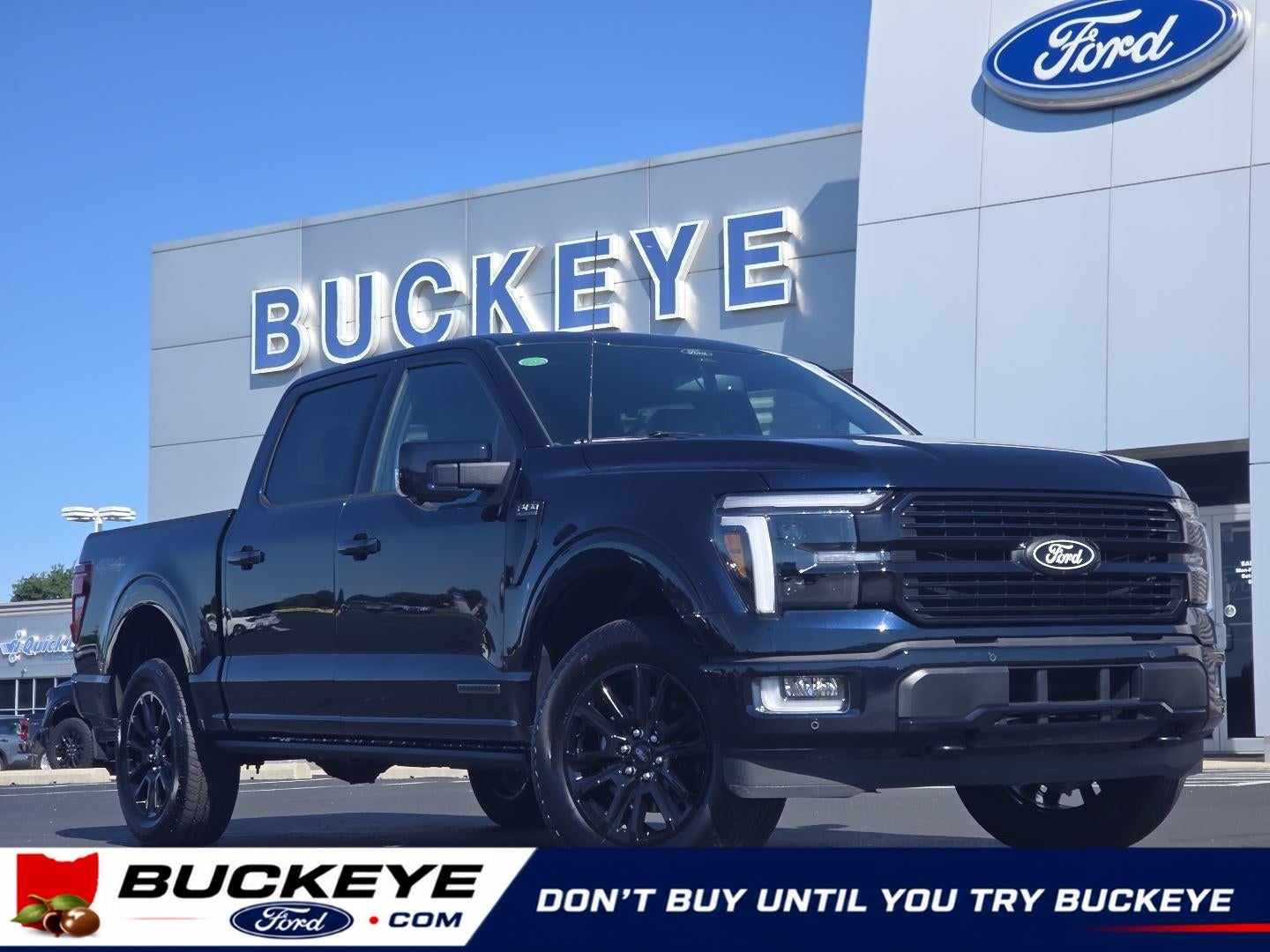 2025 Ford F-150 Platinum in Antimatter Blue — front three-quarter view