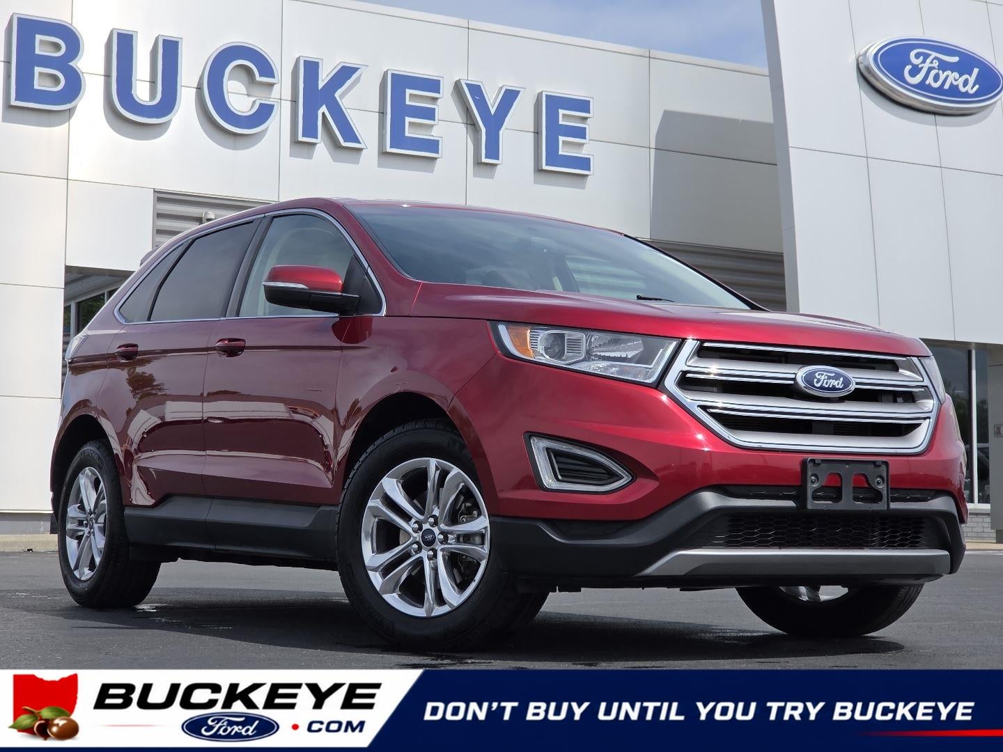 2018 Ford Edge SEL in Ruby Red Metallic Tinted Clearcoat — front three-quarter view