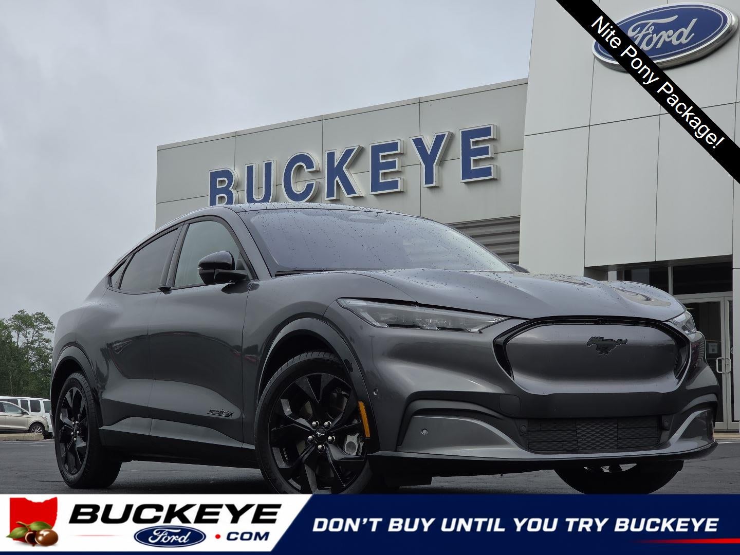2023 Ford Mustang Mach-E Premium in Carbonized Gray — front three-quarter view