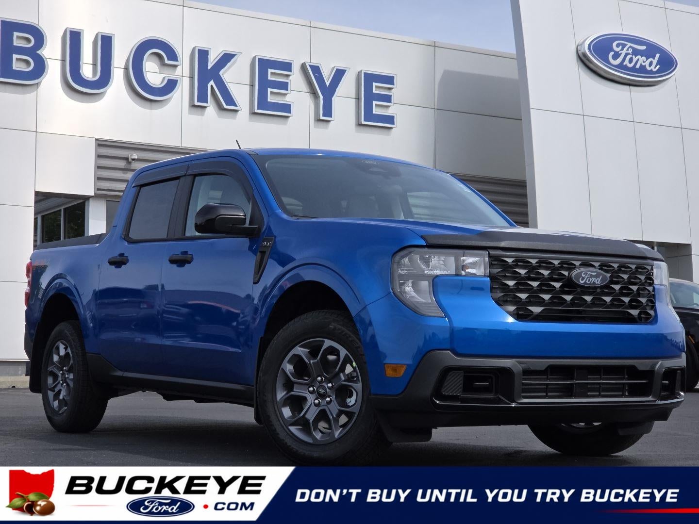 2026 Ford Maverick XLT in Velocity Blue — front three-quarter view