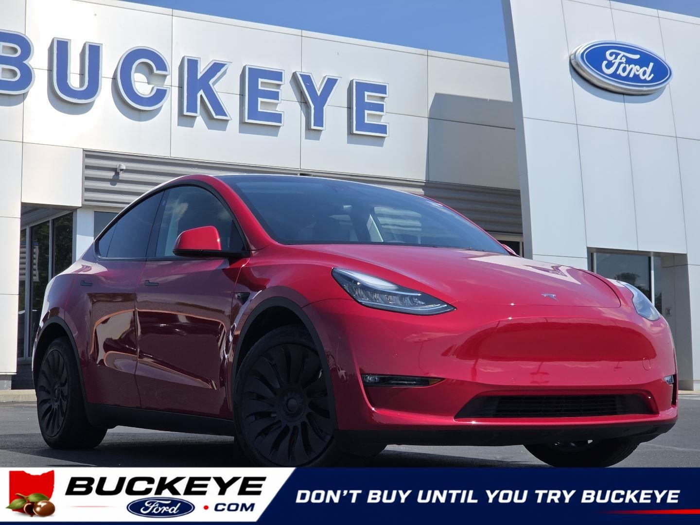 2021 Tesla Model Y Long Range in Red Multi-Coat — front three-quarter view